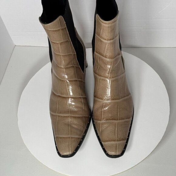 Freda Salvador Chelsea Ankle Boot Bootie Beige Embossed Croc Size 10 Leather - Picture 6 of 11